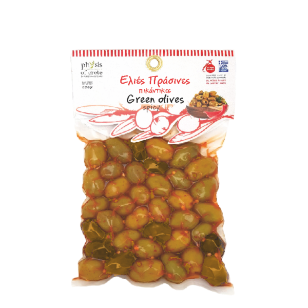 Poza cu Măsline verzi picante, în vid, Physis of Crete, 250 g