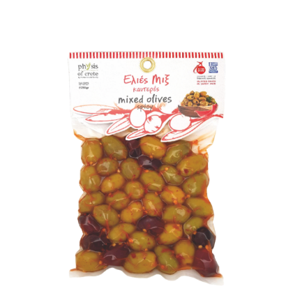 Poza cu Mix măsline picante verzi şi Kalamon, în vid, Physis of Crete, 250 g